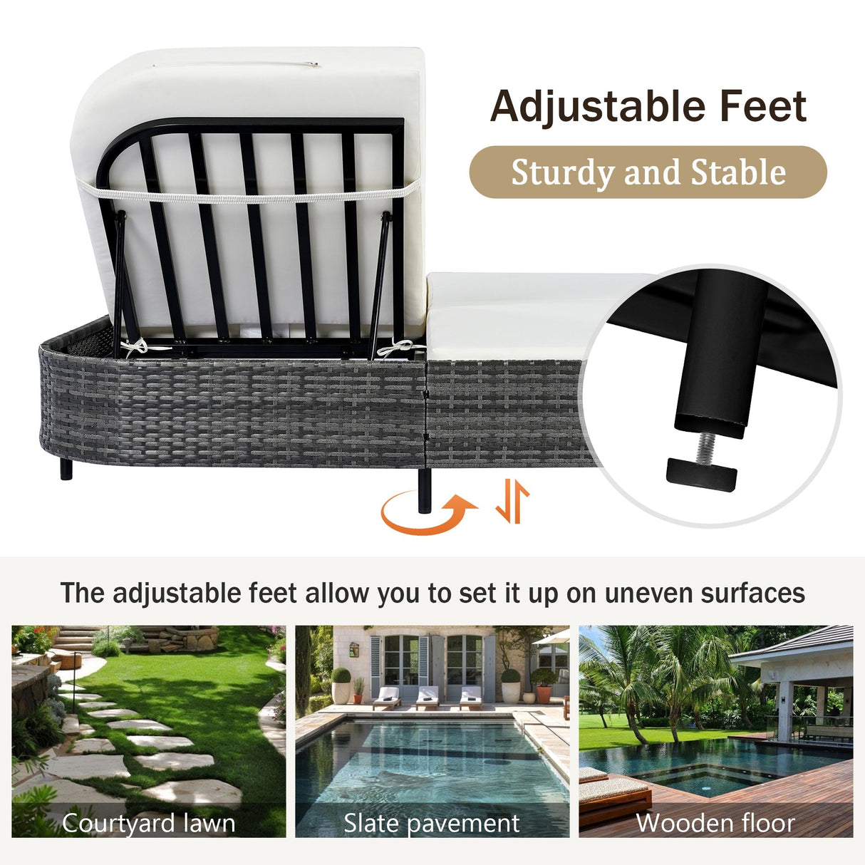 TREXM Outdoor Daybed with Adjustable Backrest