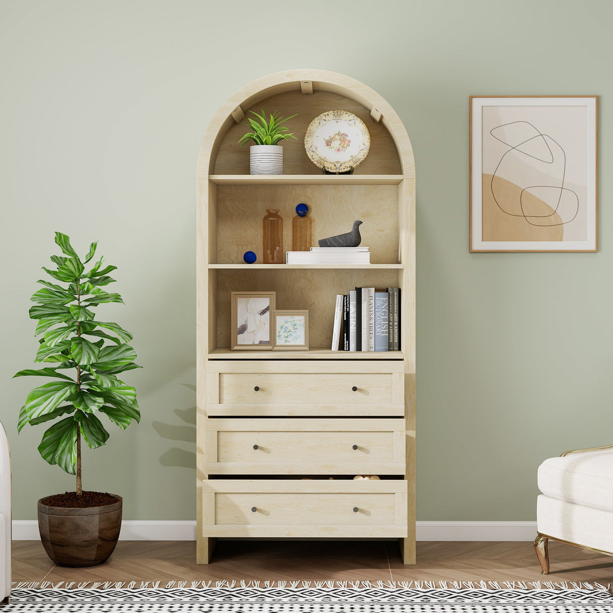 Arched Kitchen Pantry Modern Farmhouse Wood Kitchen Storage Cabinet
