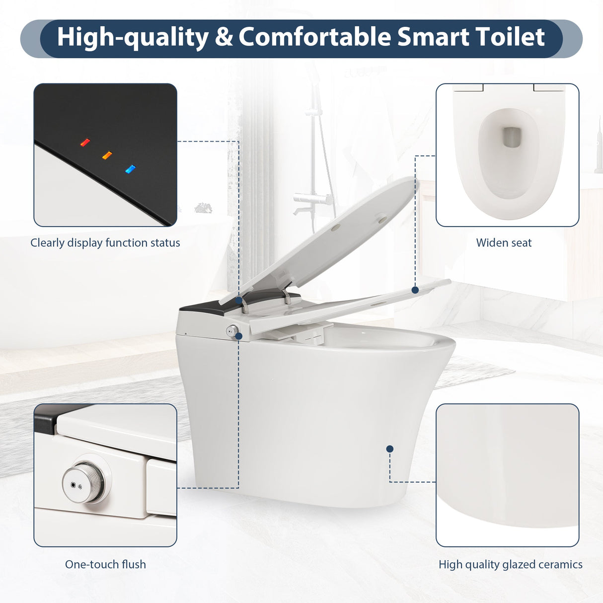 Heated Seat Smart Toilet, One Piece Design