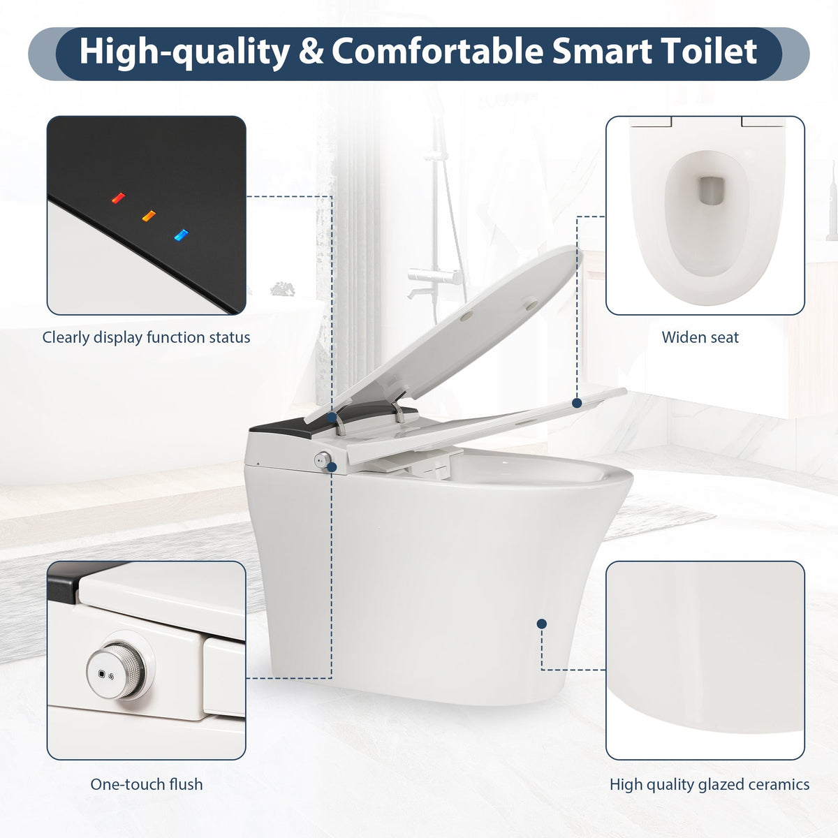 Heated Seat Smart Toilet, One Piece Design
