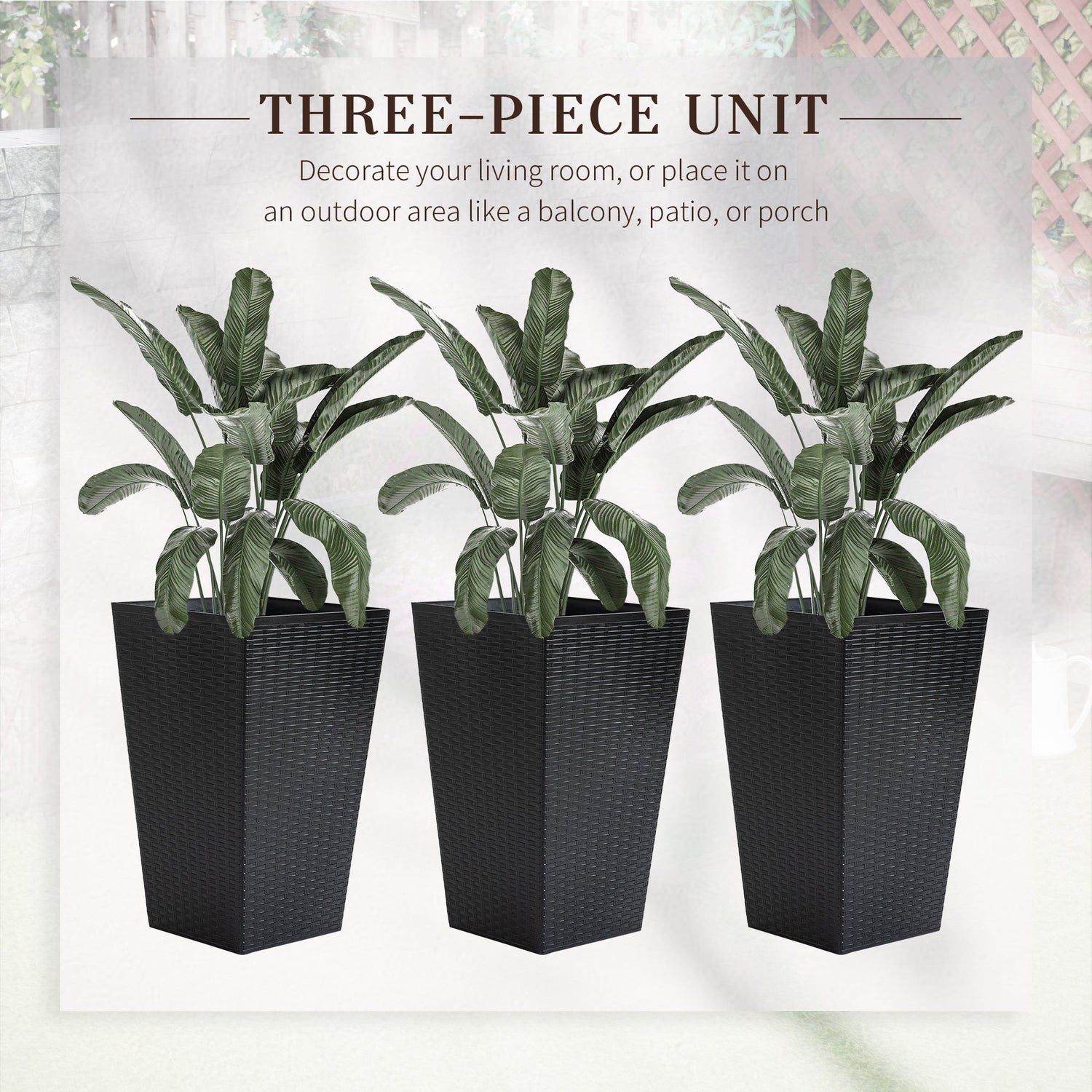 Outsunny set of 3 tall planters with drainage hole, outdoor flower pots, indoor planters for porch, front door, entryway, patio and deck