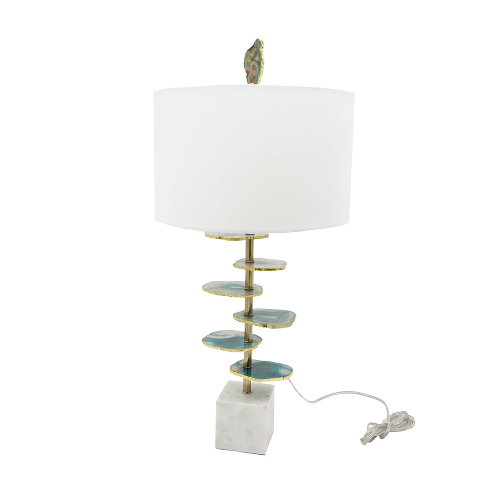 Verdant Agate-Slice Table Lamp with Marble Base