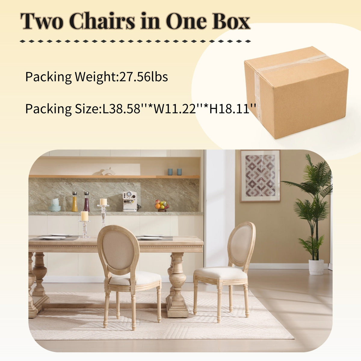 French Country Dining Chairs Set of 2 with Upholstered Round Back