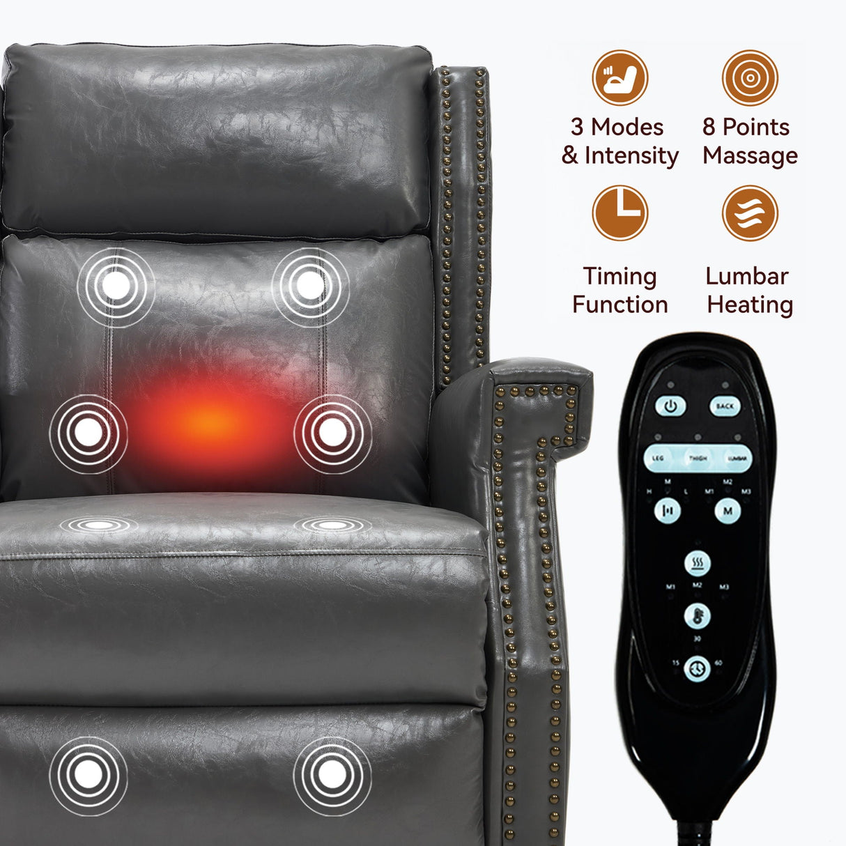 Manual Recliner Chair With Heavy Duty Motion Mechanism, 8 Vibrating Nodes And 3 Massage Modes For Living Room