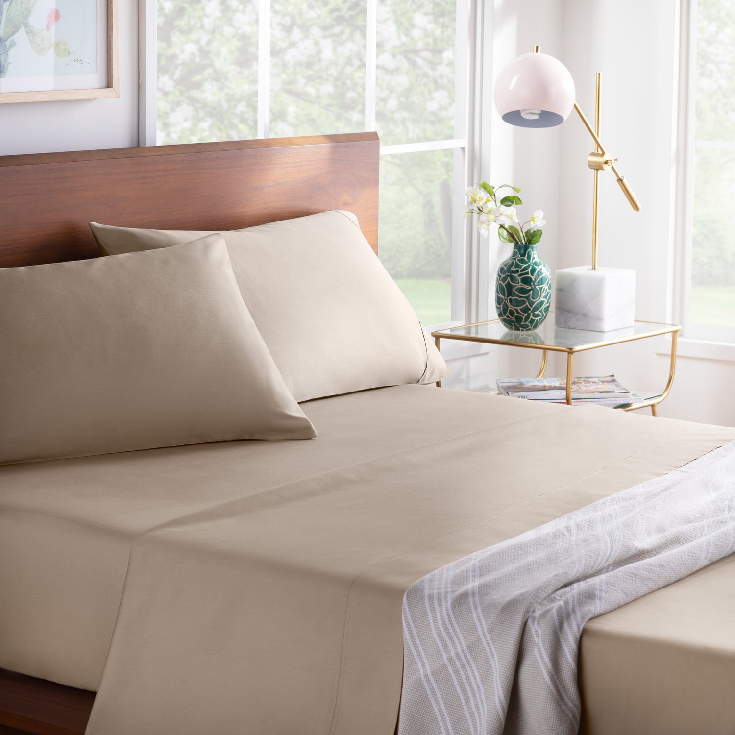 Linenspa 600TC Cotton Blend Pillowcase Set, King, Sand
