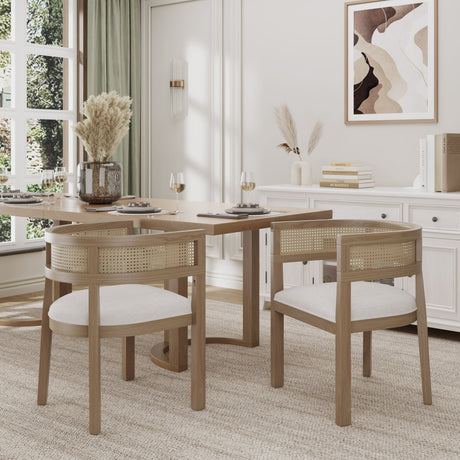 Barrel Dining Chair with Rattan Back, Set of 2