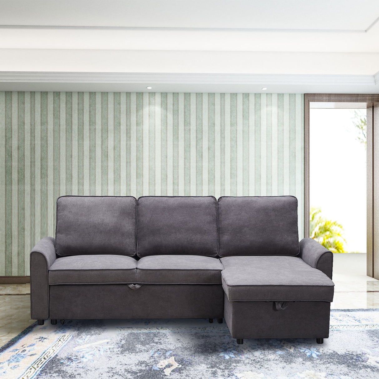 Modern Modular L-Shaped Sofa Bed with ChaiseDark Grey Linen