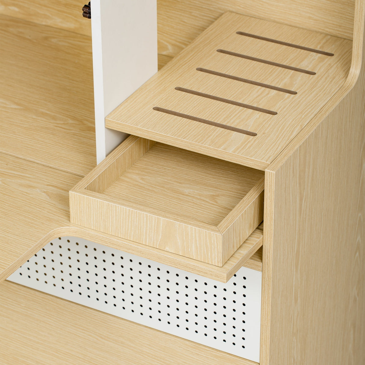 Furniture Style Multi-Use Natural Cat Litter Box House with Flip-Down Door