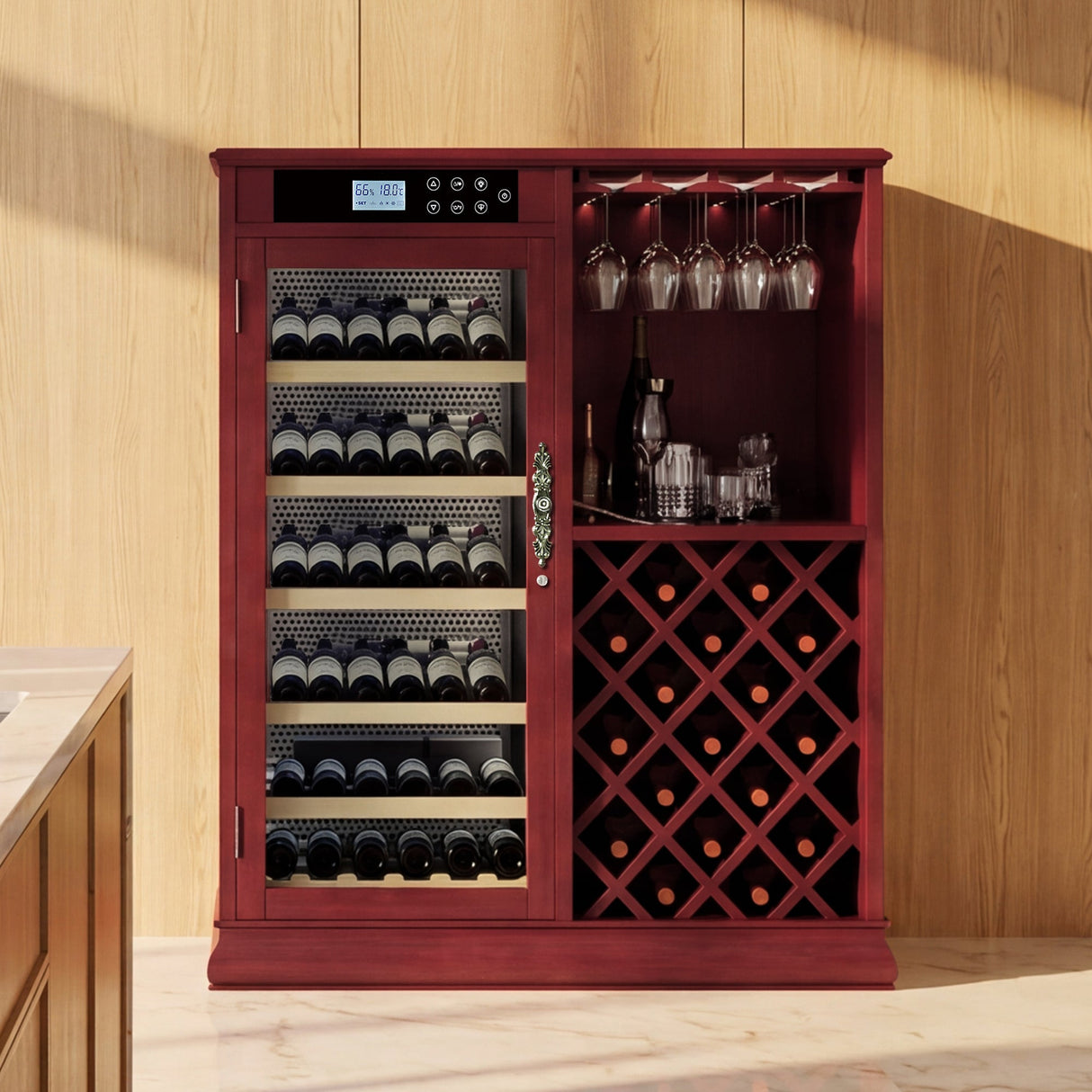 69 Bottles Wood Wine Refrigerator Cabinet