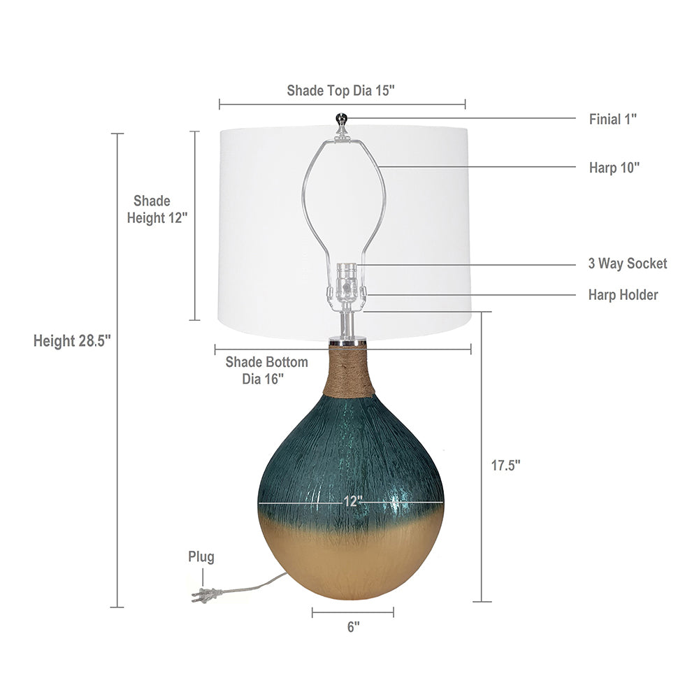 D16x28.5' Glass Table Lamp
