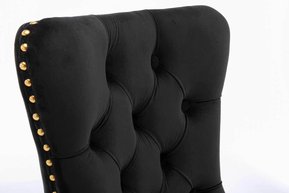 A&A Furniture,Nikki Collection Modern, High-end Tufted Solid Wood Contemporary Velvet Upholstered Dining Chair with Golden Stainless Steel Plating Legs,Nailhead Trim,Set of 2,Black and Gold, SW1601BK
