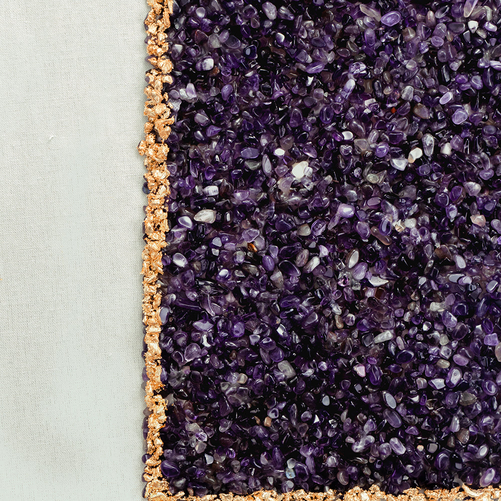 Elegant Shadow Box Duo Wall Art with Purple Amethyst Crystals - Neutral/Gold