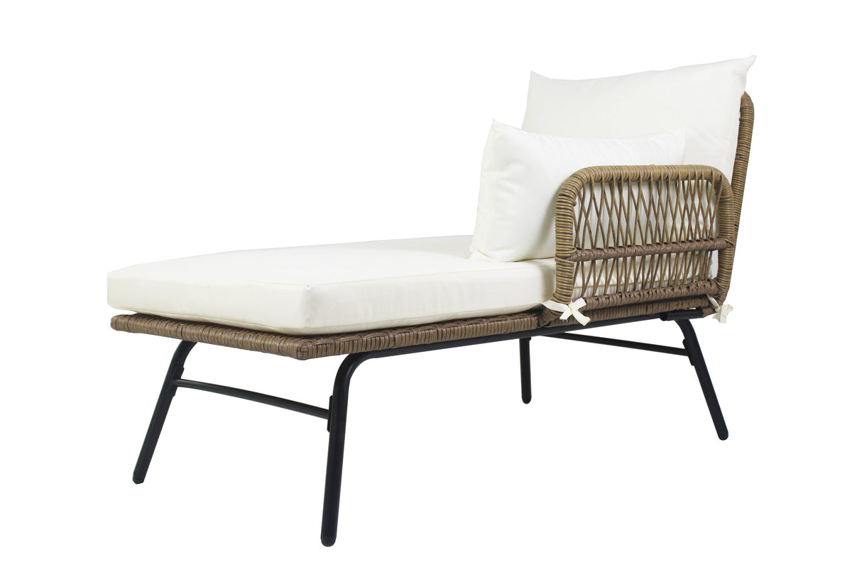 6PCS Outdoor Patio Balcony Natural Color Wicker Sofa Chair Set with Beige Cushion and Round Tempered Glass Table