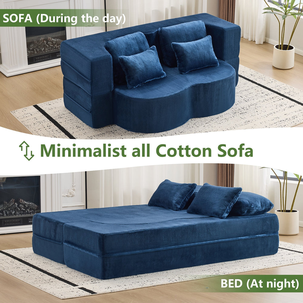 Queen Size Foldable Sofa Bed Chenille Futon Couch