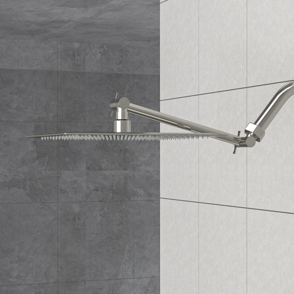 Luxury Rain Shower Head With Adjustable Arm, 10" Square, Stainless Steel - Brushed Nickel