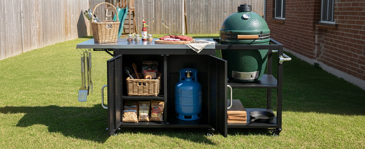 K&K 76.6' Outdoor Grill Cart with Storage Cabinet