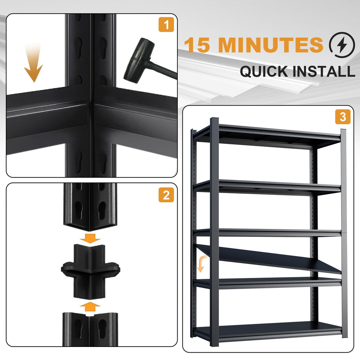 Shelves With 5 Removable Dividers, Durable For Garage - Black