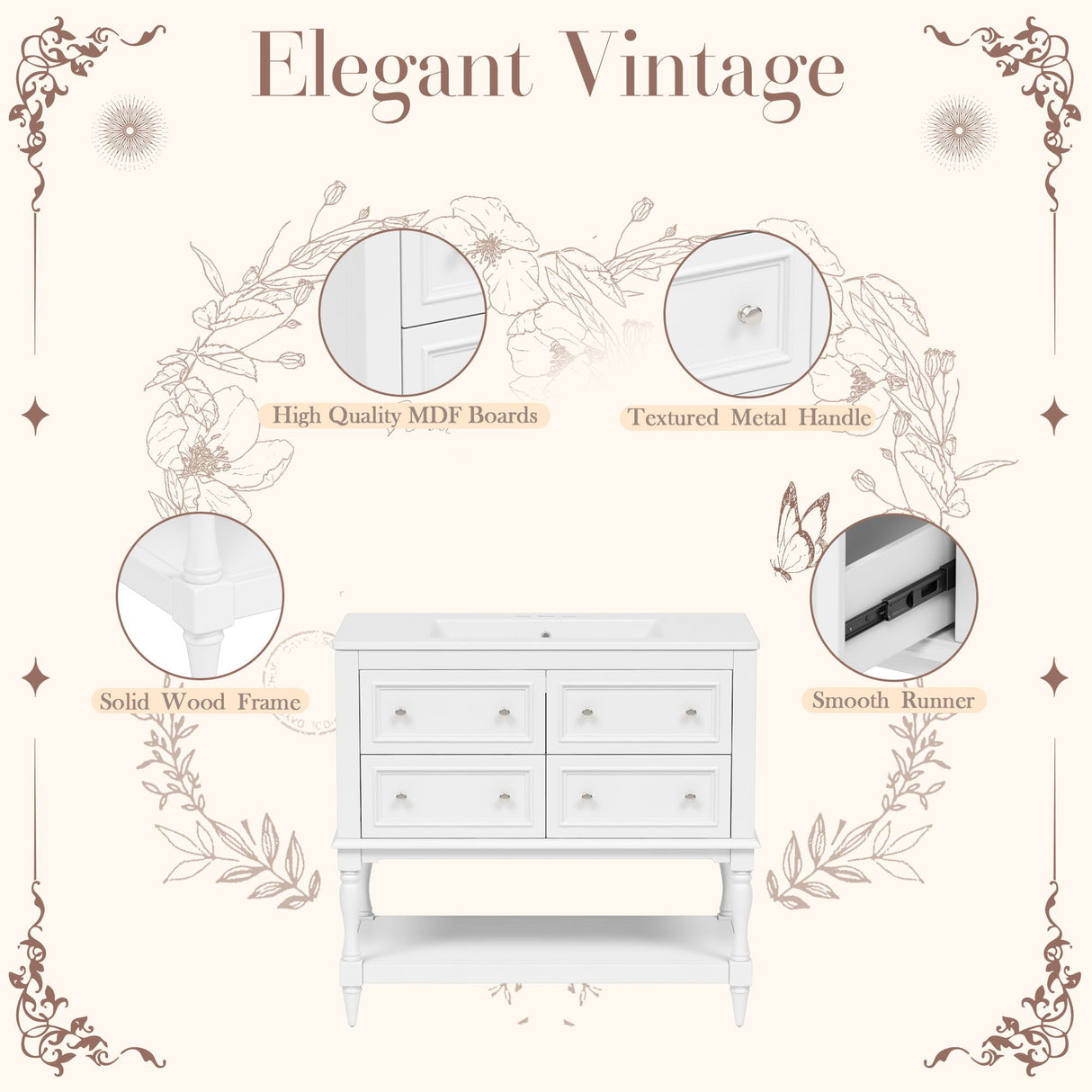Bathroom Vanity Cabinet With Undermount Sink, 4 Drawer Set