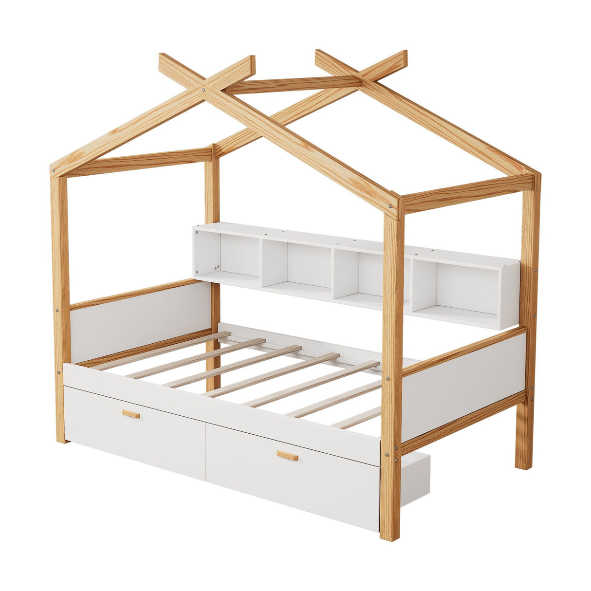 House Bed With Bookshelf Storage