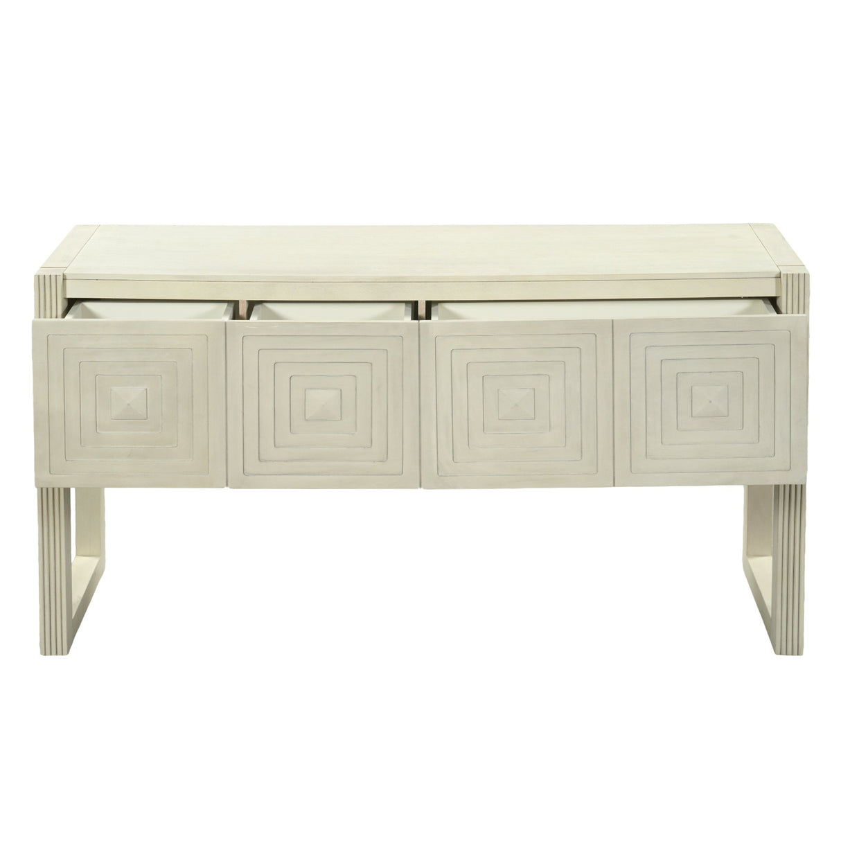 Geometric Carved Console Table with 3 Soft-Close Drawers