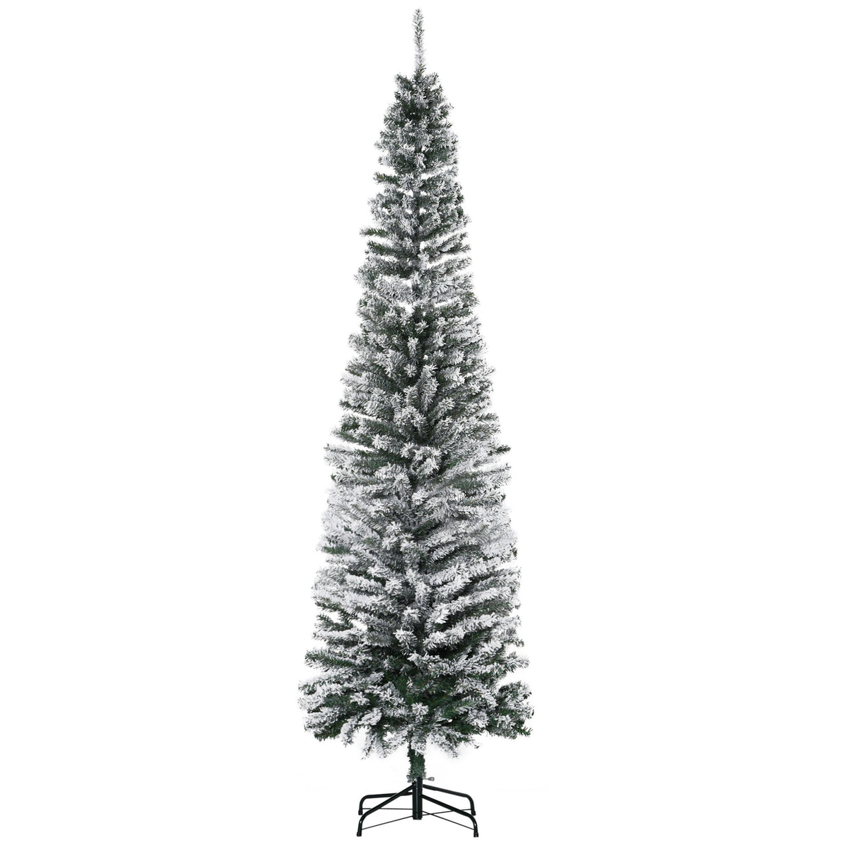 HOMCOM 7.5' Tall Unlit Snow-Flocked Slim Artificial Christmas Tree
