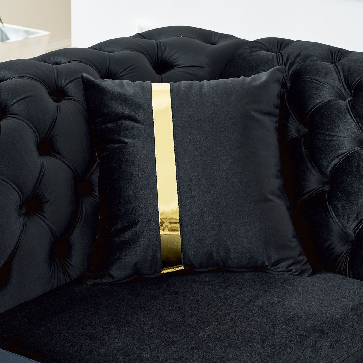 L Shaped Chesterfield Sectional Sofa With Stainless Steel Accents