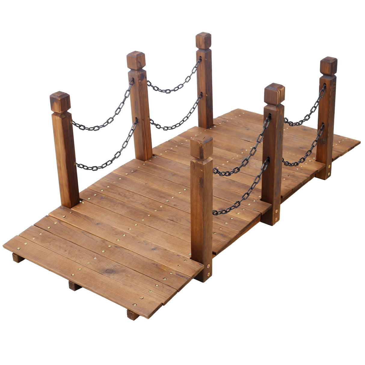 Wooden Arc Footbridge With Chain Railings For Backyard Creek Stained 5 Ft - Brown