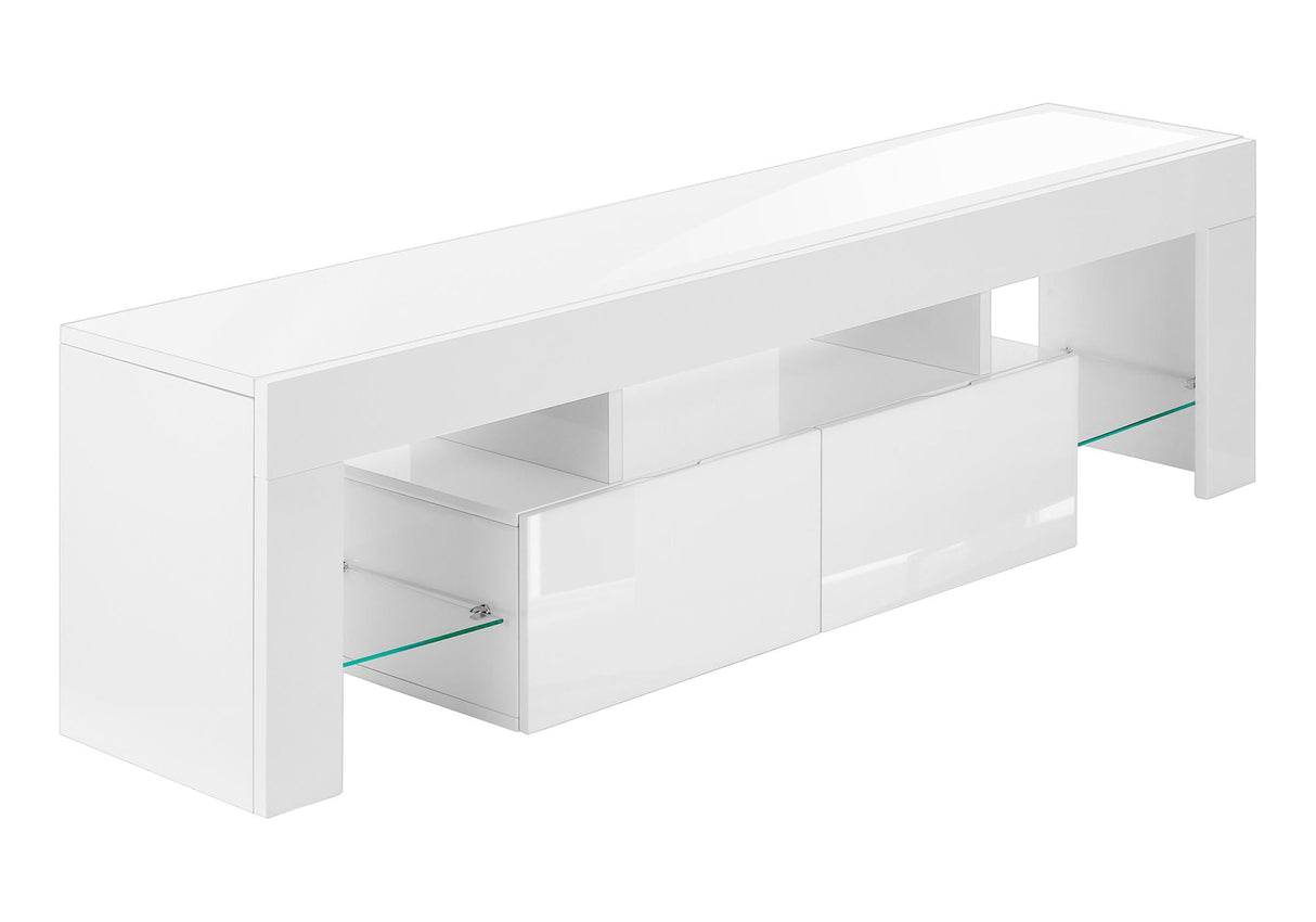 TV Stand, Console, Media Entertainment Center - Glossy White