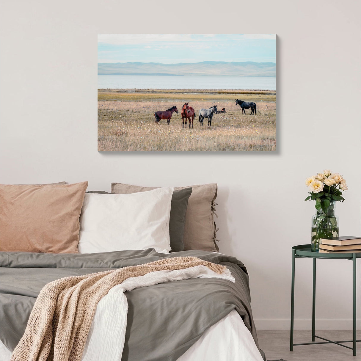 Horse Framed Wall Art Decor: Country Western Farmhouse Wood Painting