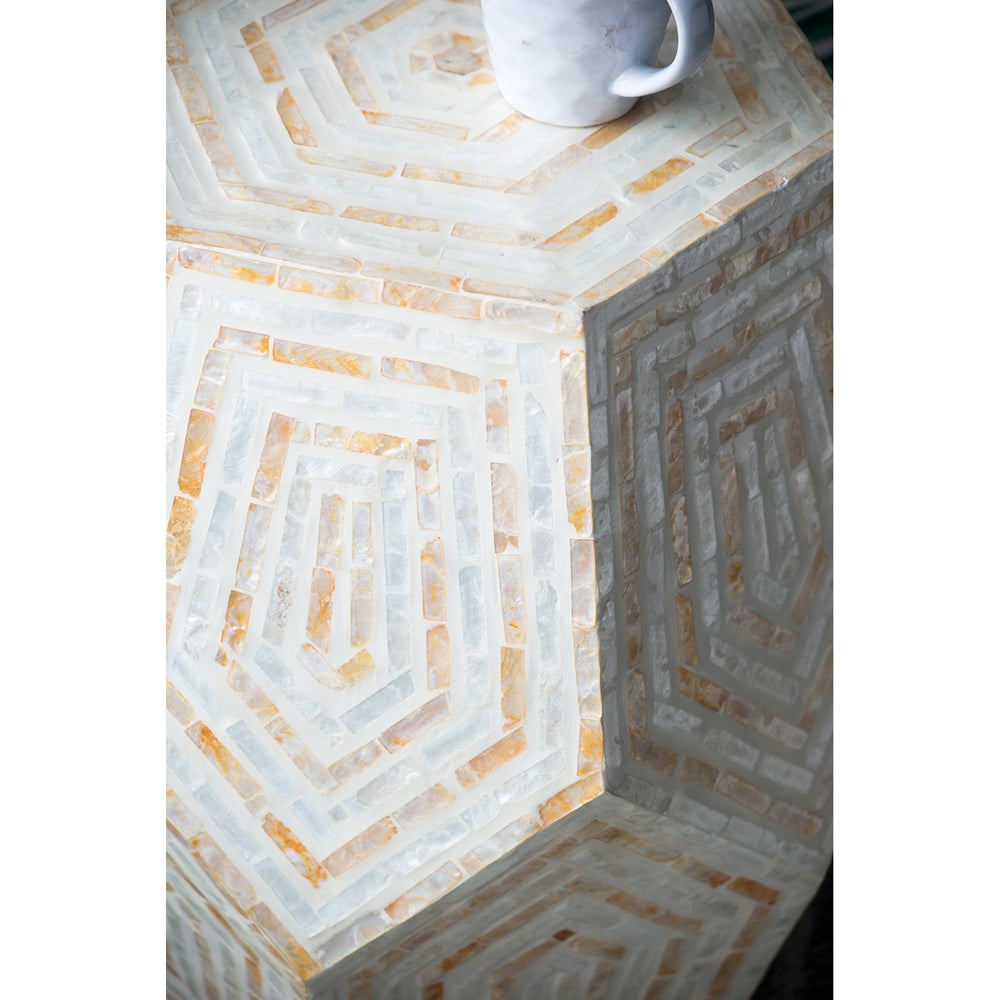18x18x21" Hexagonal Capes Capiz Stool Cream/Yellow
