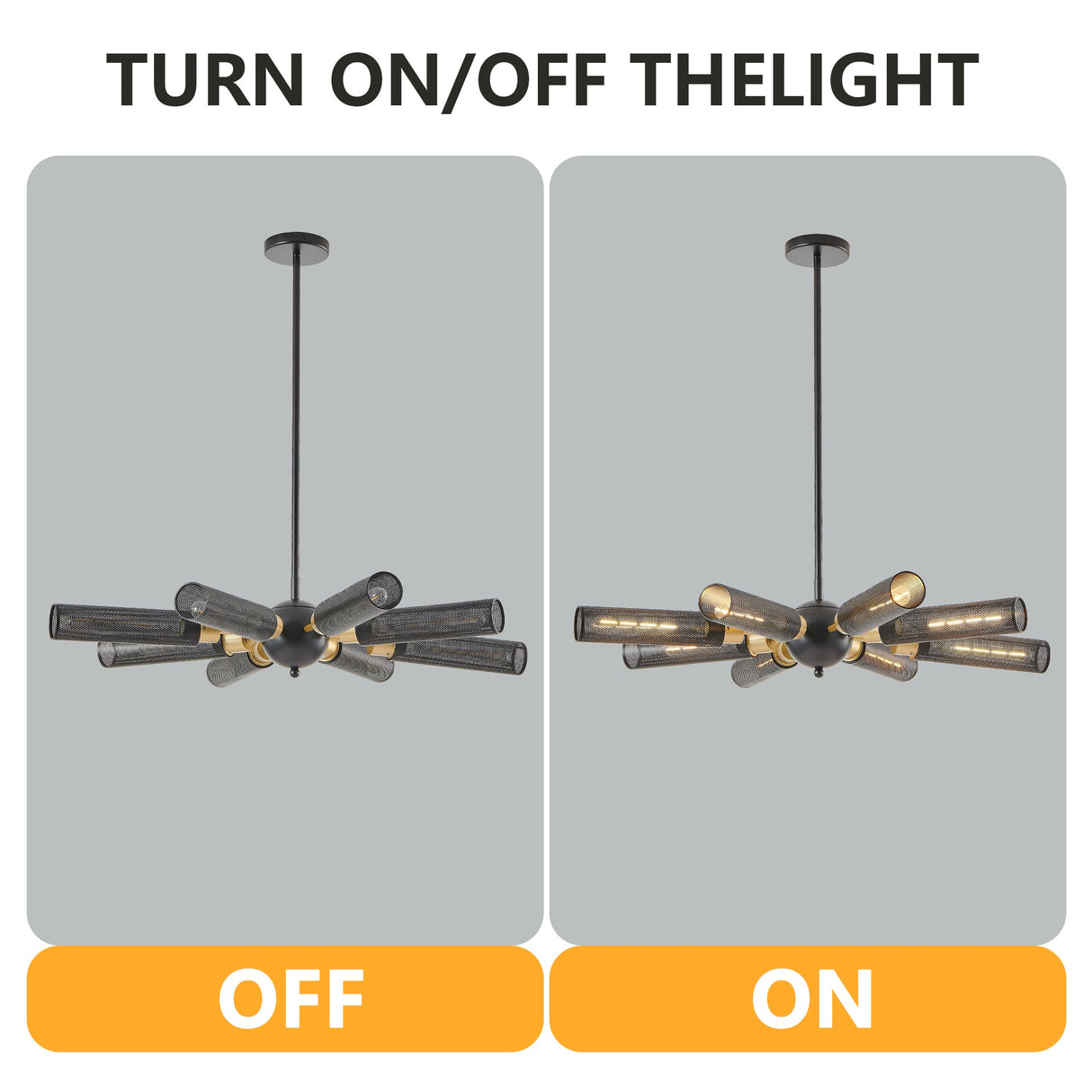 34" Modern Industrial Sputnik Chandelier 8-Light Black and Gold Metal Pendant Light