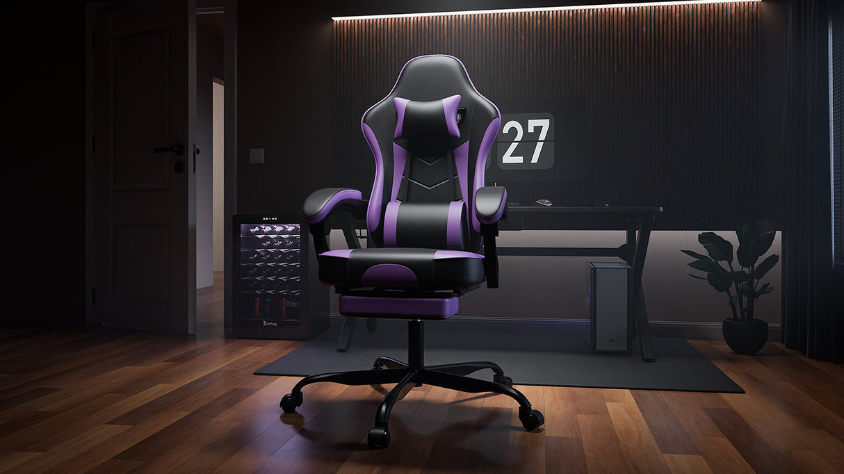 Gaming Chair with Footrest and Massage Lumbar Support