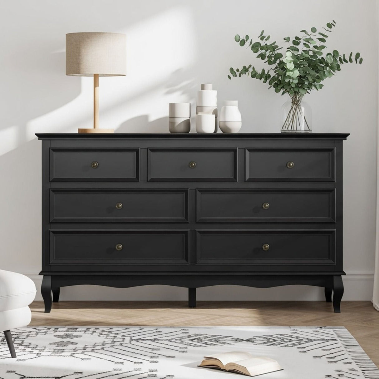 7 Drawer Dresser, Storage Chest - Black