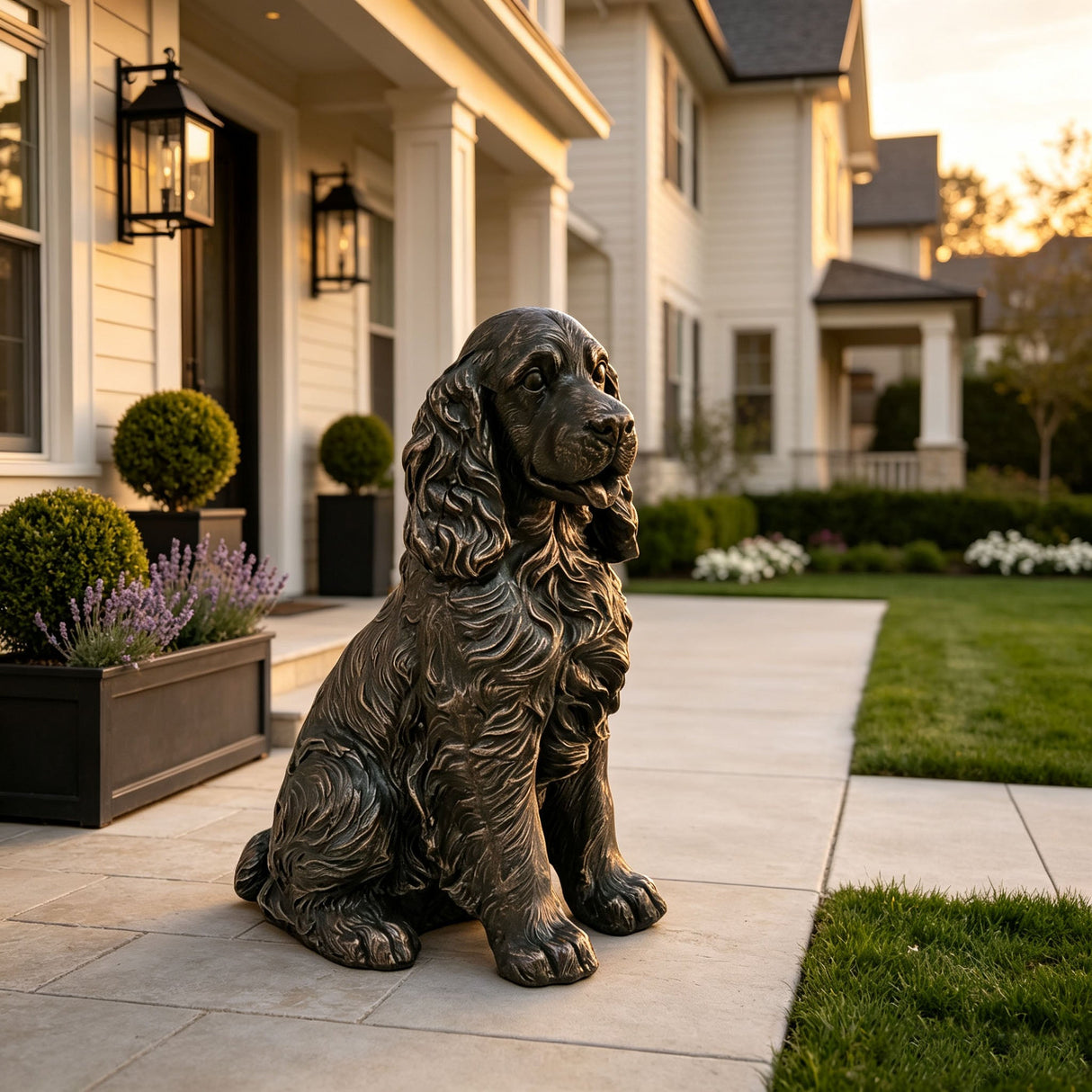 20" Bronze Finish Realistic Sitting Cocker Spaniel Dog Statue
