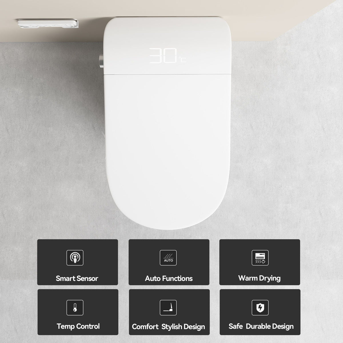 Smart Bidet Toilet With Auto Open / Close Seat, Warm Water Wash, Heated Seat, And Wireless Remote Control