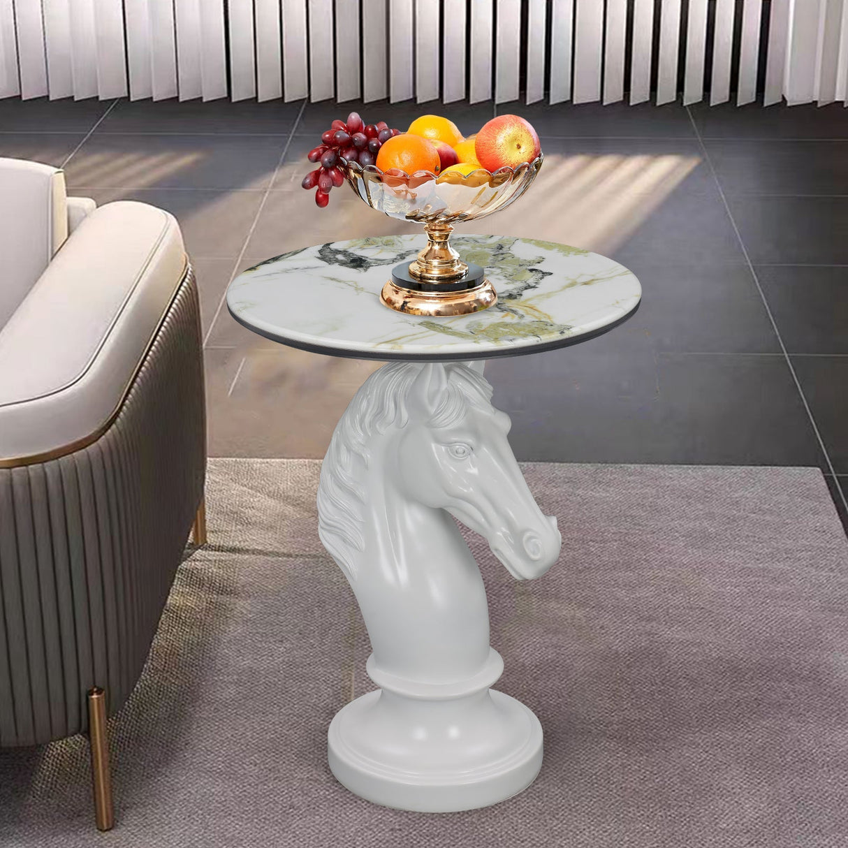 Horse Head Accent Table Animal Statue End Tables Livingroom, White