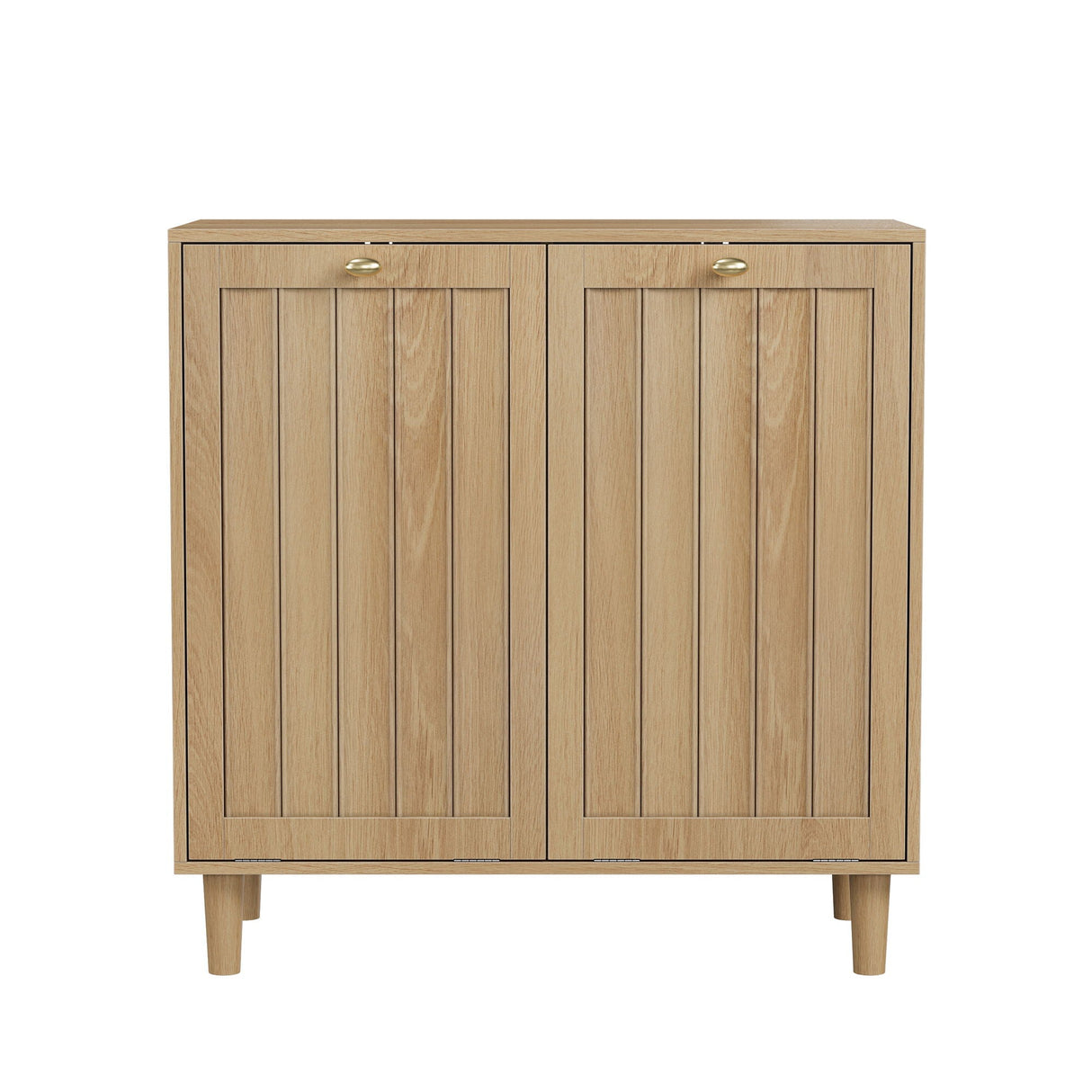 Sloping Laundry Basket With Removable Inner Bin, Concealed Storage Cabinet For Bathroom - Oak