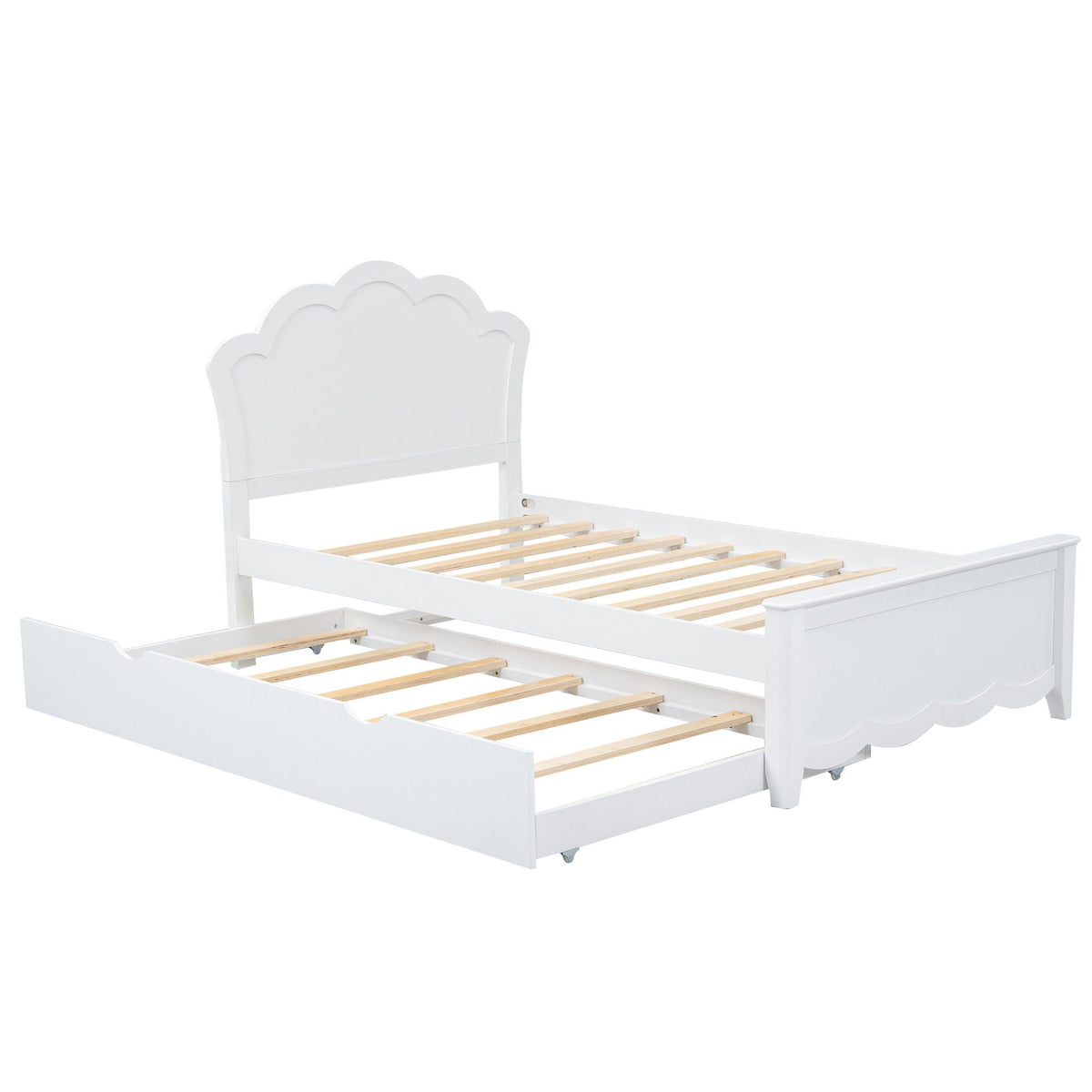 Platform Bed With Headboard and Twin Trundle - White