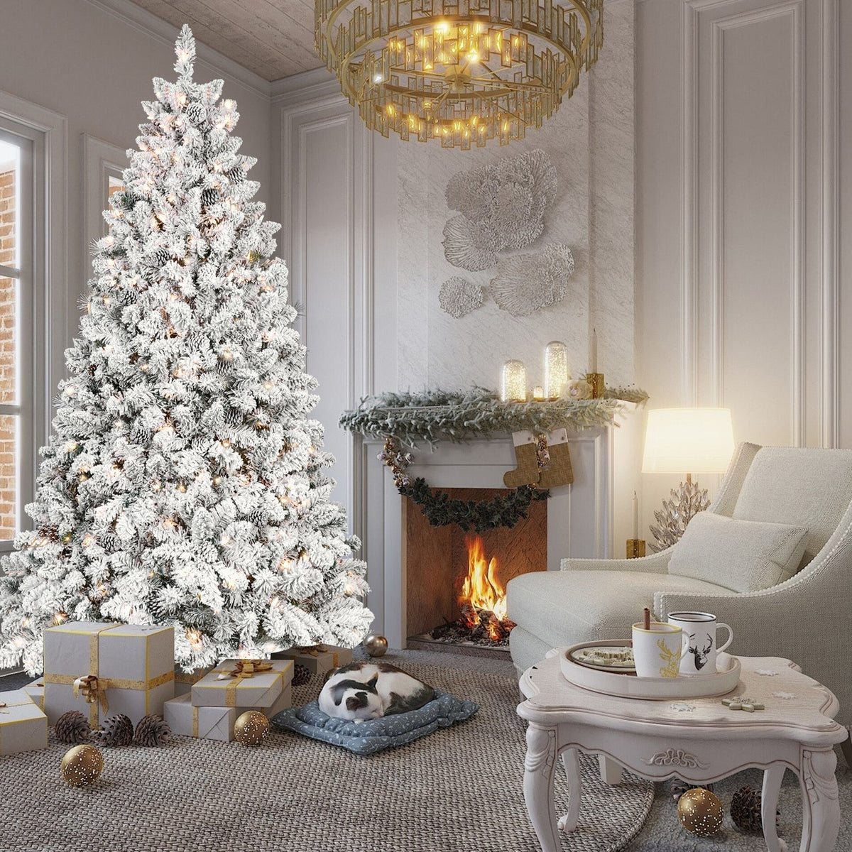 8FT Flocked Christmas Tree with 700 UL Lights