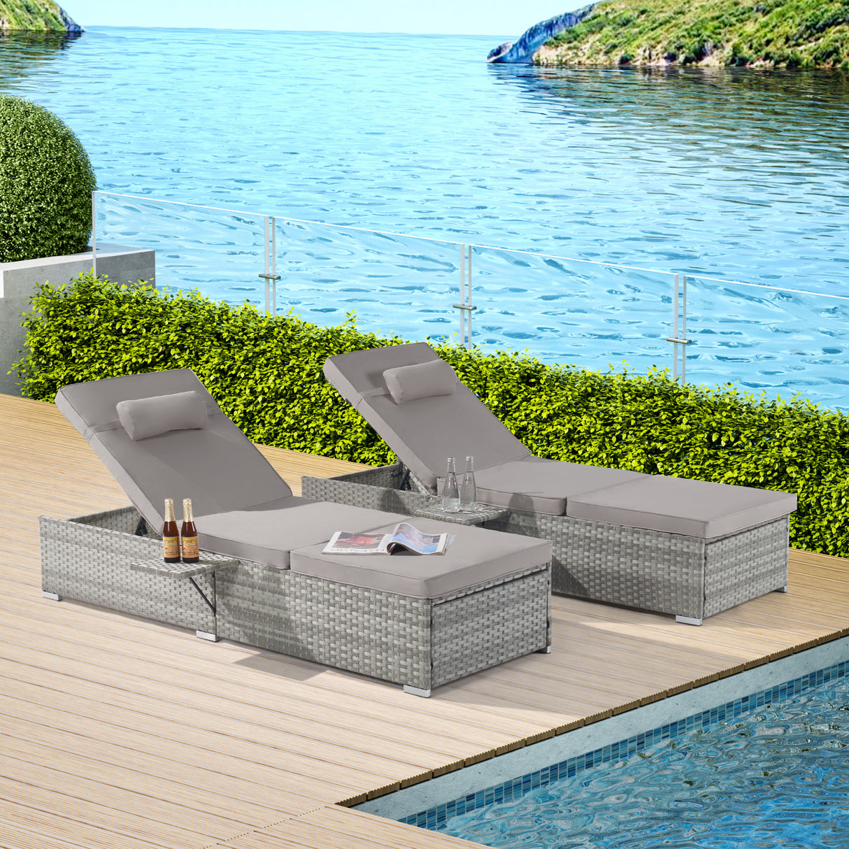 Outdoor Chaise Lounge Chair Set of 2 with Patio Pool Chairs Tanning Lounges