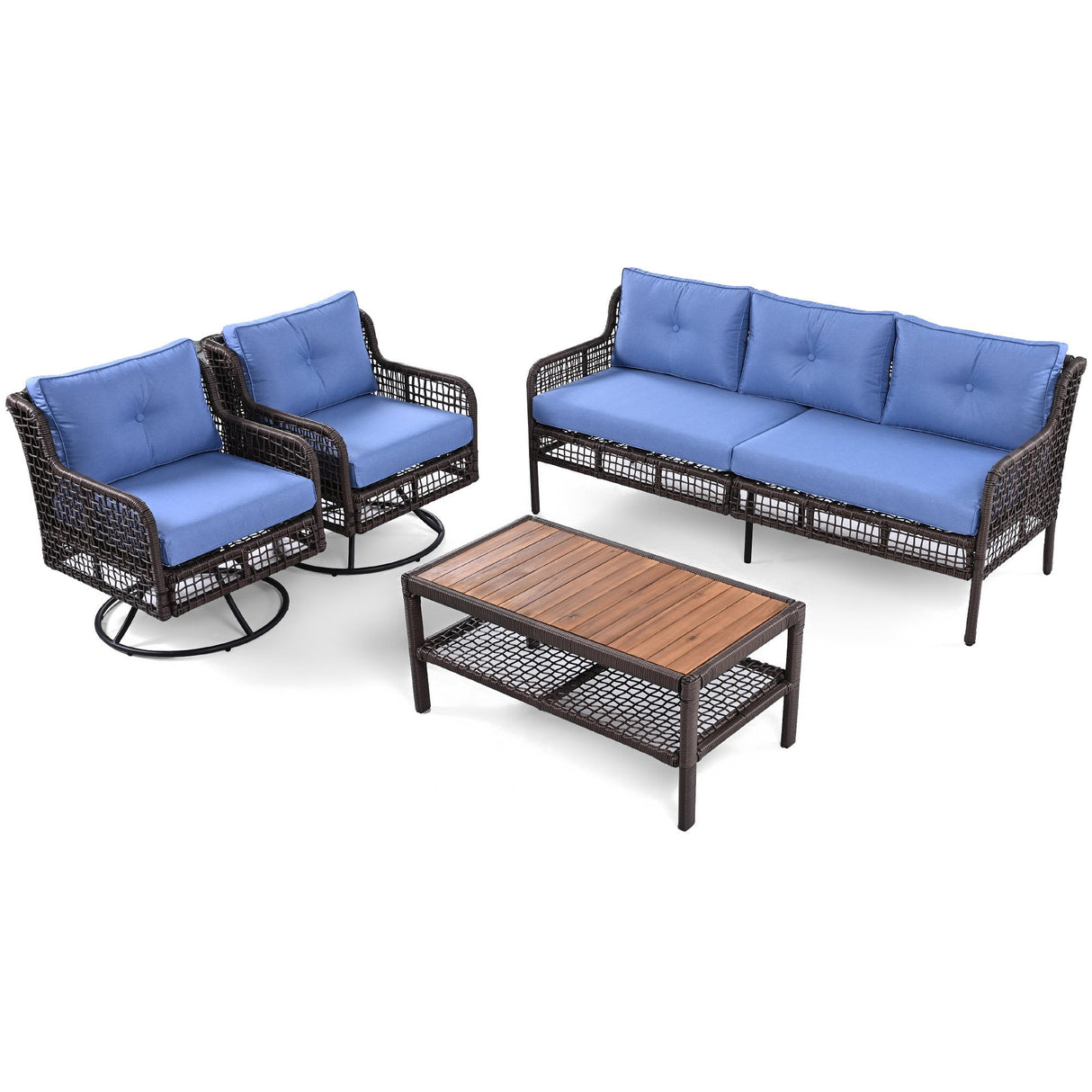 GO 4 Pieces Patio Furniture Set with Swivel Chairs and Outdoor Wicker Sofas