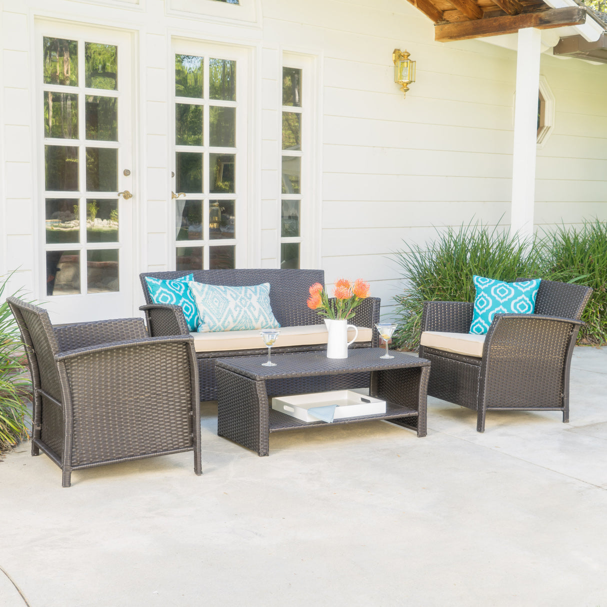 St Lucia 4 Pc Wicker Conversation Set - by Christopher Knight Home