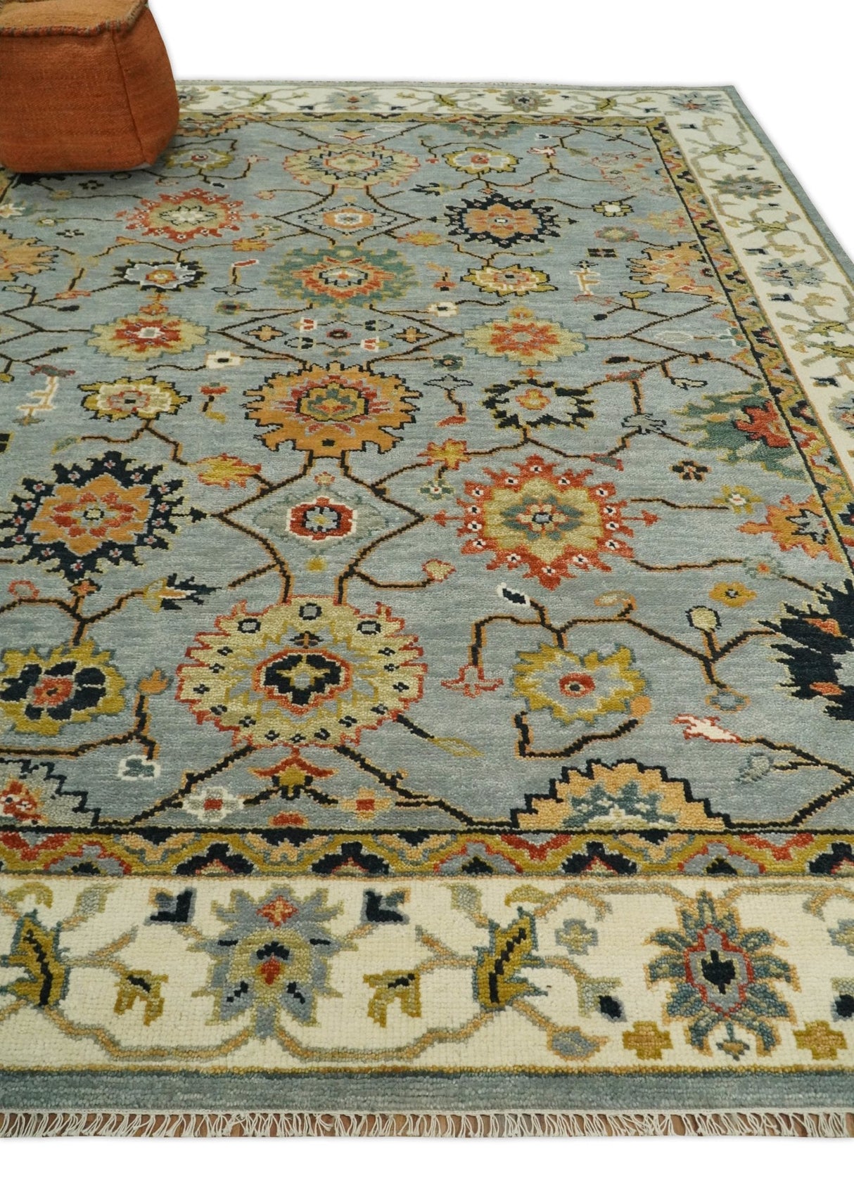 Antique Traditional Gray and Ivory Vintage Style Custom Made wool Area Rug