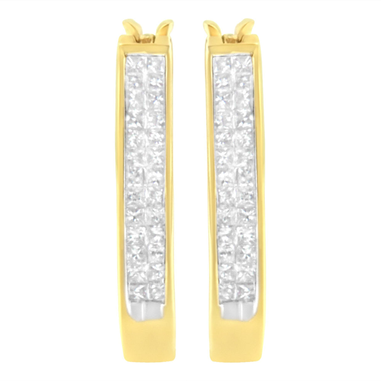 10K Yellow Gold 1/2 Cttw Invisible Set Princess-cut Diamond Hoop Earrings (H-I Color, SI2-I1 Clarity)