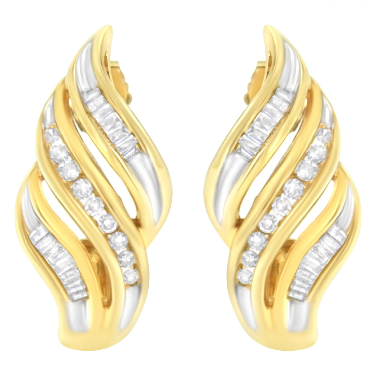 10K Yellow Gold 1/2ct TW Diamond Spiral Drop and Dangle Earrings (J-K Clarity, I1-I2 Color)