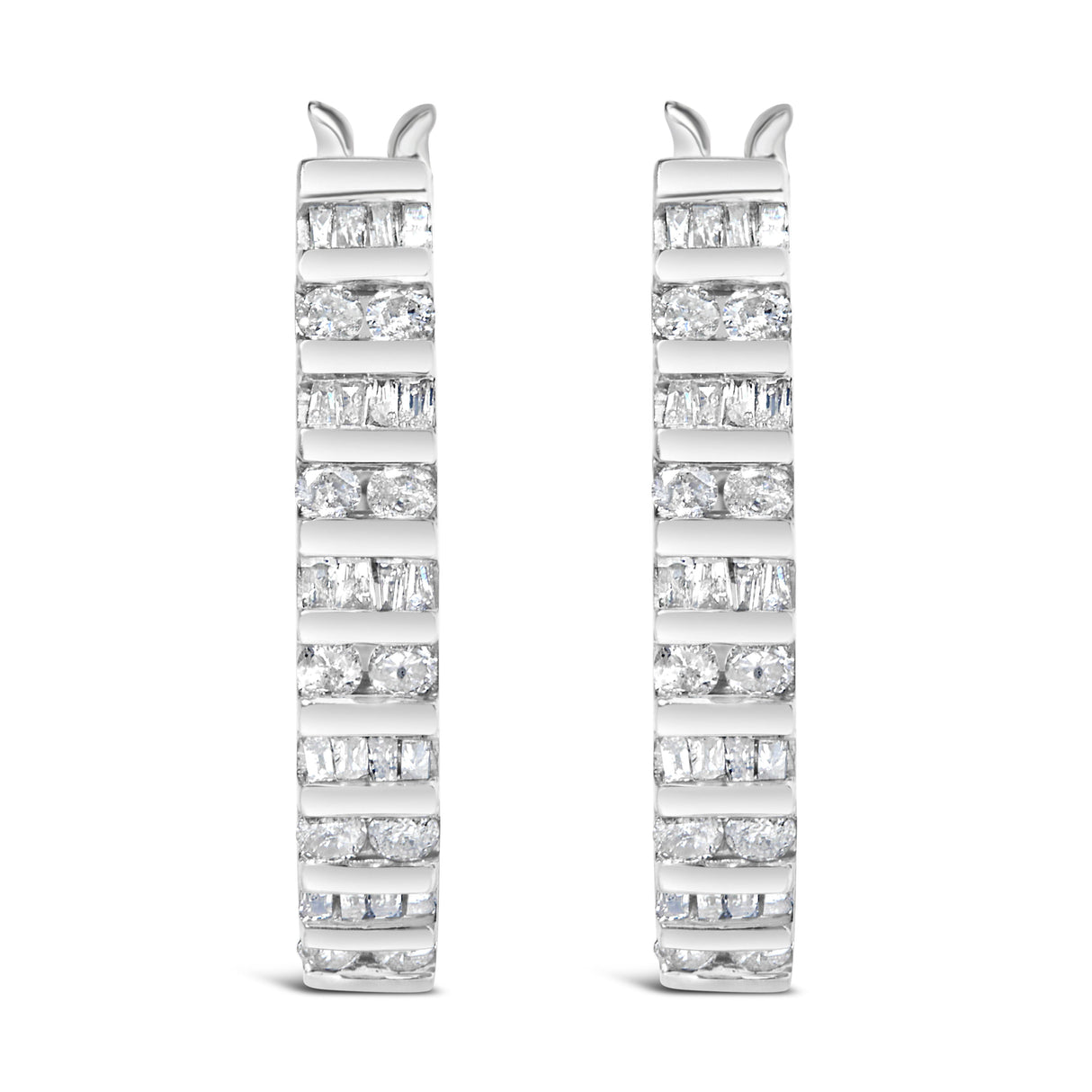 10K White Gold 1.0 Cttw Alternating Diamond "U" Hoop Earrings (I-J Color, I2-I3 Clarity)