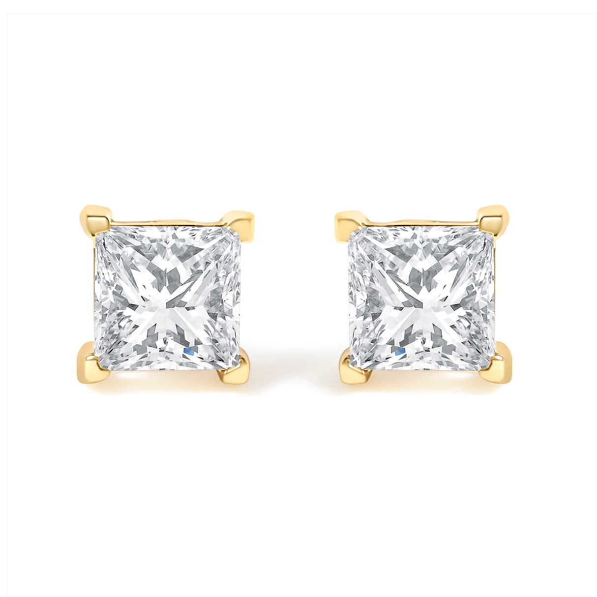 IGI Certified 3/8 Cttw Princess-Cut Square Diamond 4-Prong Solitaire Stud Earrings in 14K Yellow Gold (L-M Color, I1-I2 Clarity)