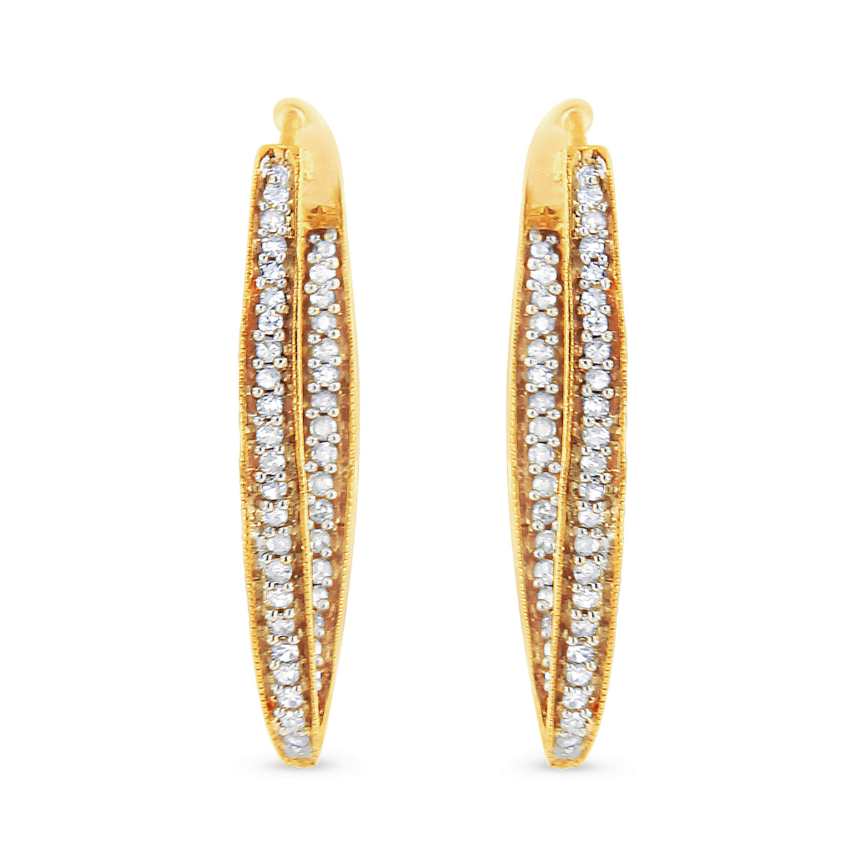 10K Yellow Gold 1/2 Cttw Round-Cut Diamond Modern Hoop Earrings (I-J Color, I2-I3 Clarity)