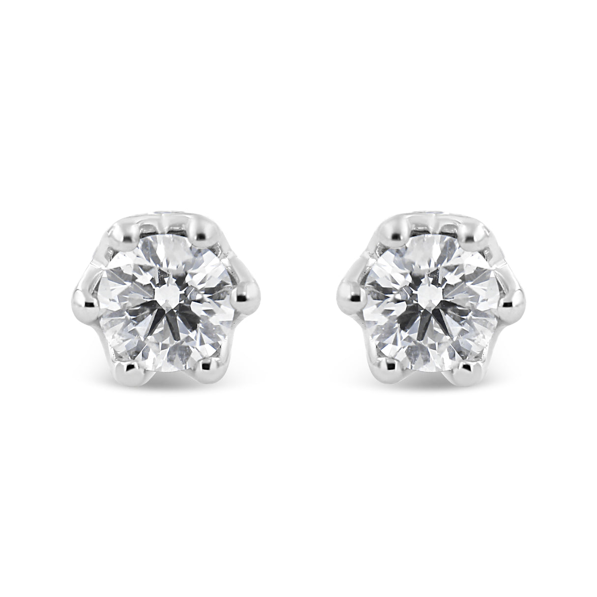 14K White Gold 1/2 Cttw Round Diamond Crown Stud Earring (I-J Color, I1-I2 Clarity)