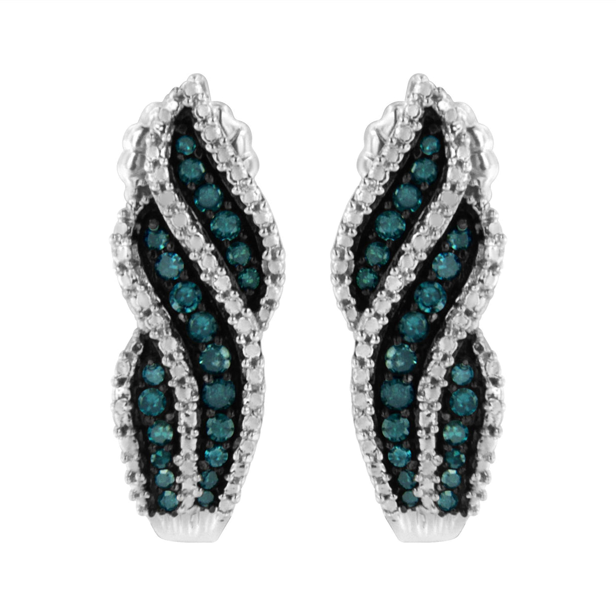 Sterling Silver .5 ct. TDW Treated Blue Diamond Dangling Stud Earrings (Blue, I1-I2)